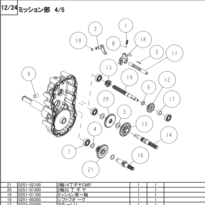 3軸22TギアCMP 0251-01610 適合機種:オーレック 草刈機 HR665,HR805